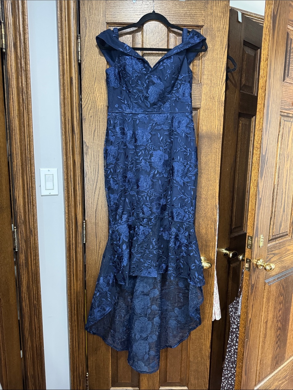 YaYa Aflalo Navy Floral Off-Shoulder High-Low Dress